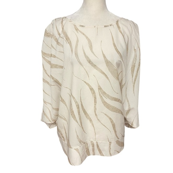 Chico's Ivory Taupe Printed Batwing Sleeve Top Blouse Size M Flowy Oversized - Picture 1 of 7